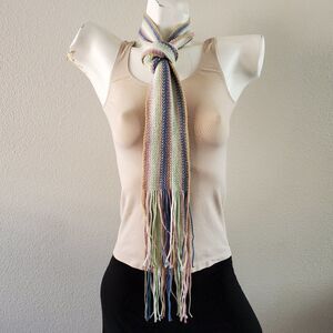 Multicolored Knit Scarf with Fringe Ends